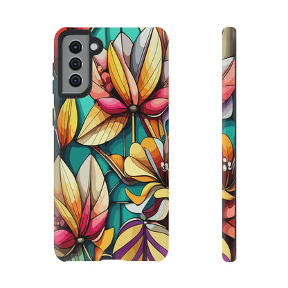 Phone Case, Stain Glass Flowers Design - Floral Tough Cover, Protective Smartphone Case, Cute Flower Pattern