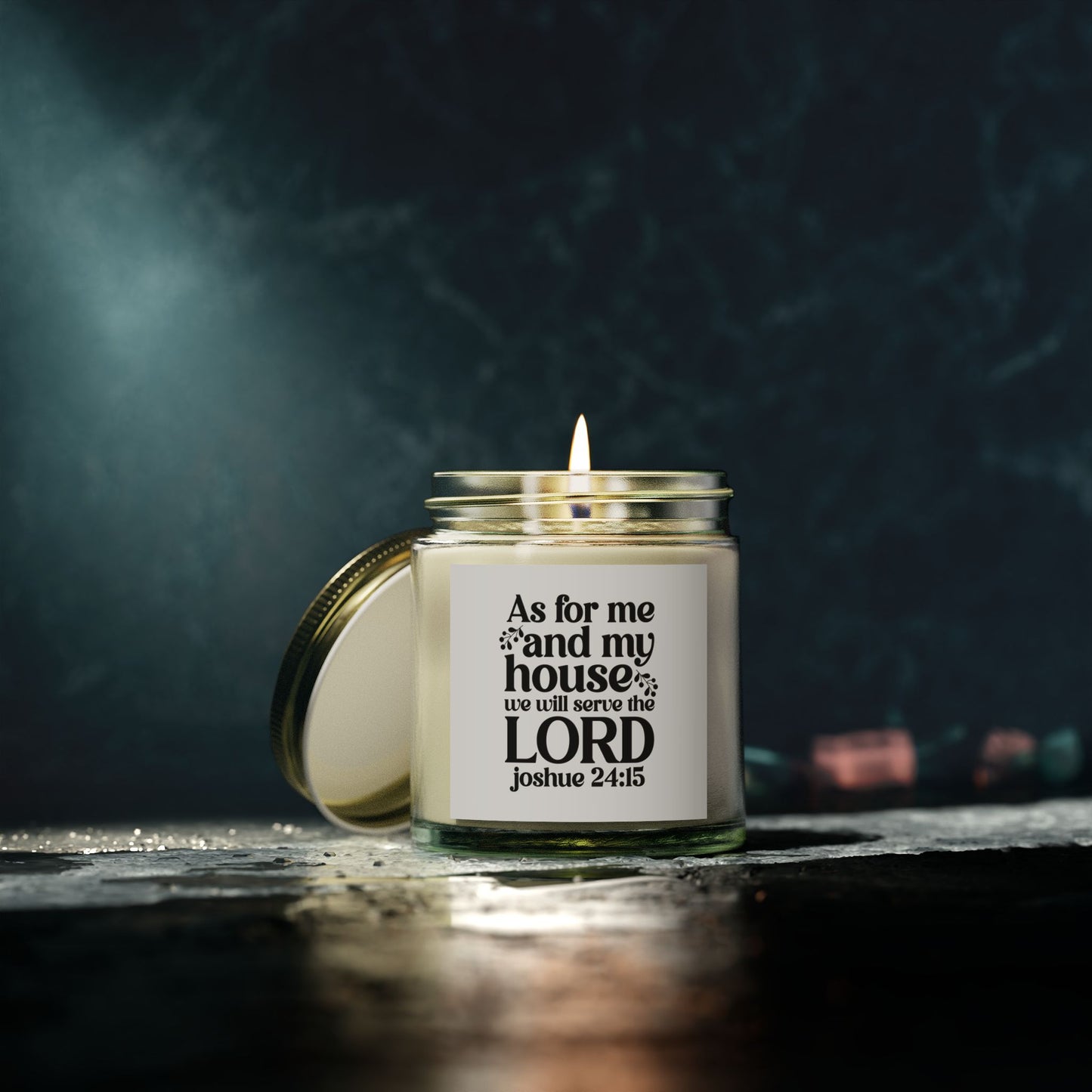 As For Me And My House We Will Serve The Lord Joshua 24:15, Coconut Apricot Wax, Bible Verse Scented Candle - Victory Thru Vision 