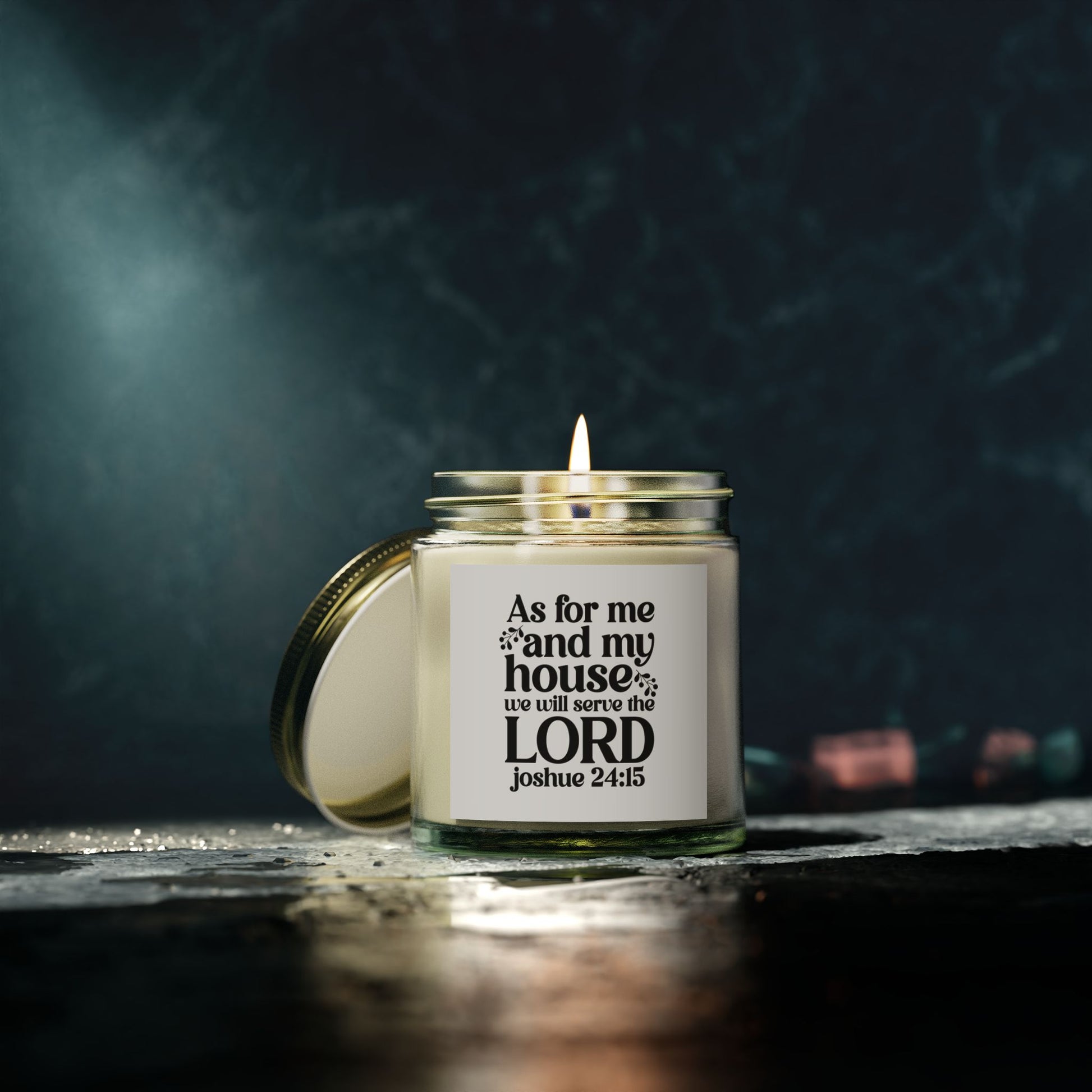 As For Me And My House We Will Serve The Lord Joshua 24:15, Coconut Apricot Wax, Bible Verse Scented Candle - Victory Thru Vision 