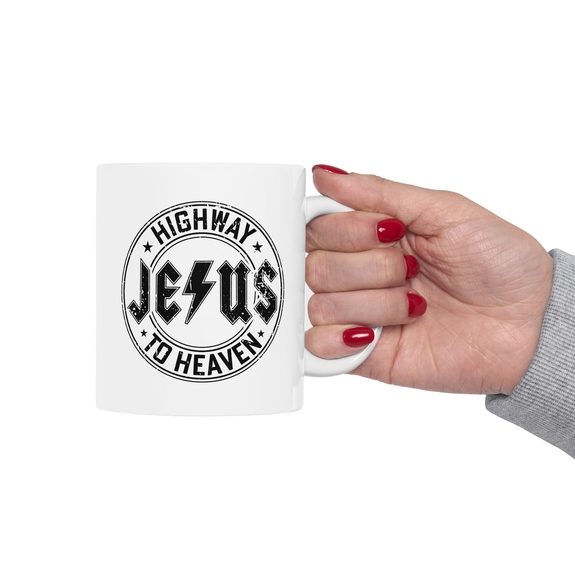 Religious Mug, Jesus Highway To Heaven, Christian Coffee Cup, Faith Ceramic Mug, Inspirational Tea Mug, Religious Gift Mug - Victory Thru Vision 