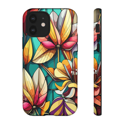 Phone Case, Stain Glass Flowers Design - Floral Tough Cover, Protective Smartphone Case, Cute Flower Pattern