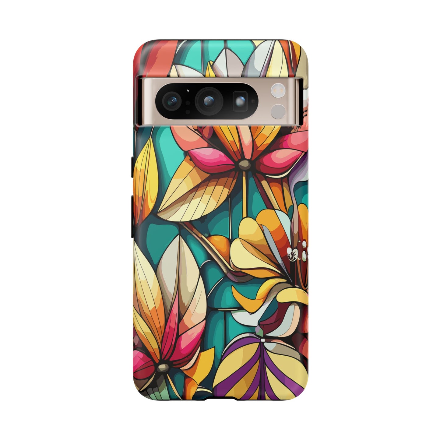 Phone Case, Stain Glass Flowers Design - Floral Tough Cover, Protective Smartphone Case, Cute Flower Pattern