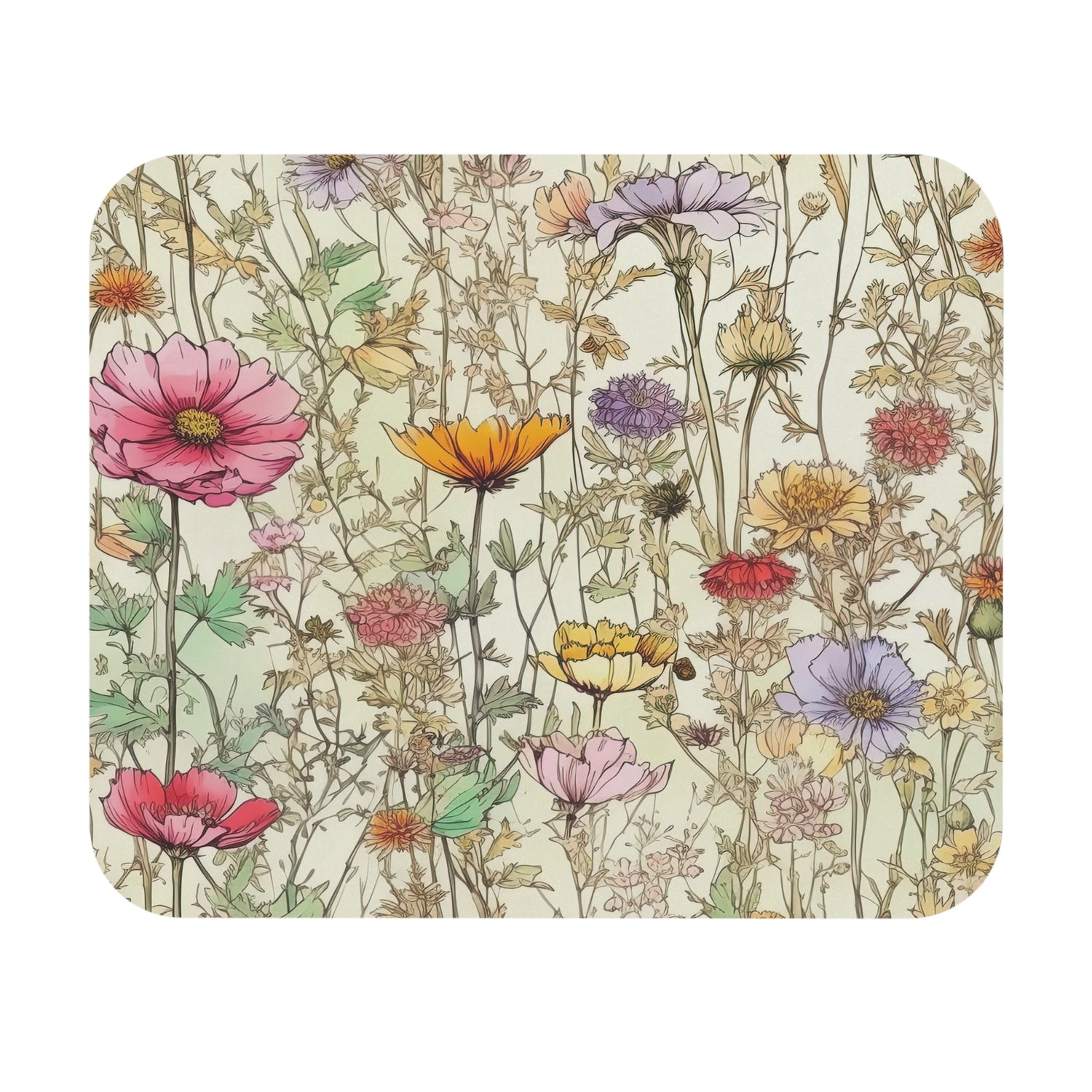Mouse Pad with Wildflowers - Floral Mouse Mat, Botanical Desk Pad, Wildflower Office Accessories, Nature Lover Gift - Victory Thru Vision 