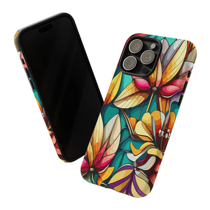 Phone Case, Stain Glass Flowers Design - Floral Tough Cover, Protective Smartphone Case, Cute Flower Pattern