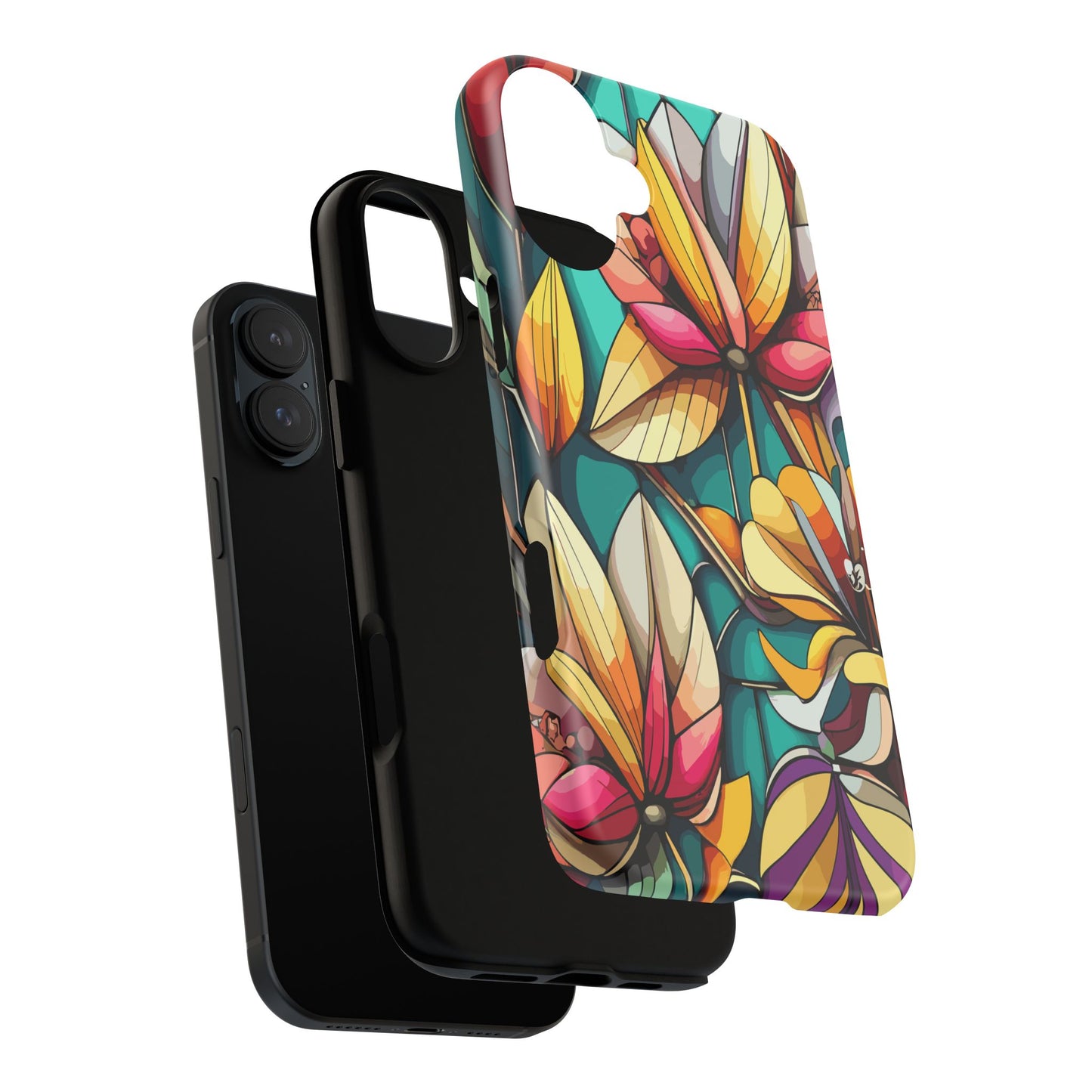 Phone Case, Stain Glass Flowers Design - Floral Tough Cover, Protective Smartphone Case, Cute Flower Pattern