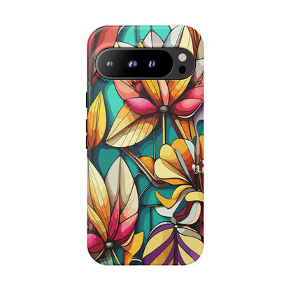Phone Case, Stain Glass Flowers Design - Floral Tough Cover, Protective Smartphone Case, Cute Flower Pattern