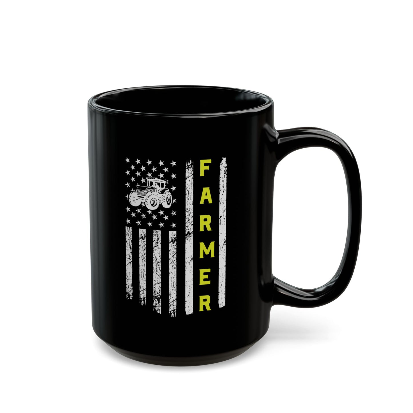 Patriotic Famer Coffee Mug, Farmer USA Flag Patriotic Farm Tractors Farming, Black Coffee Cup Gift for Farmers, Patriotic Ceramic Tea Mug, Farmhouse - Victory Thru Vision 