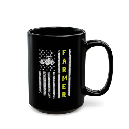 Patriotic Famer Coffee Mug, Farmer USA Flag Patriotic Farm Tractors Farming, Black Coffee Cup Gift for Farmers, Patriotic Ceramic Tea Mug, Farmhouse - Victory Thru Vision 