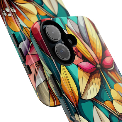 Phone Case, Stain Glass Flowers Design - Floral Tough Cover, Protective Smartphone Case, Cute Flower Pattern