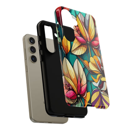 Phone Case, Stain Glass Flowers Design - Floral Tough Cover, Protective Smartphone Case, Cute Flower Pattern