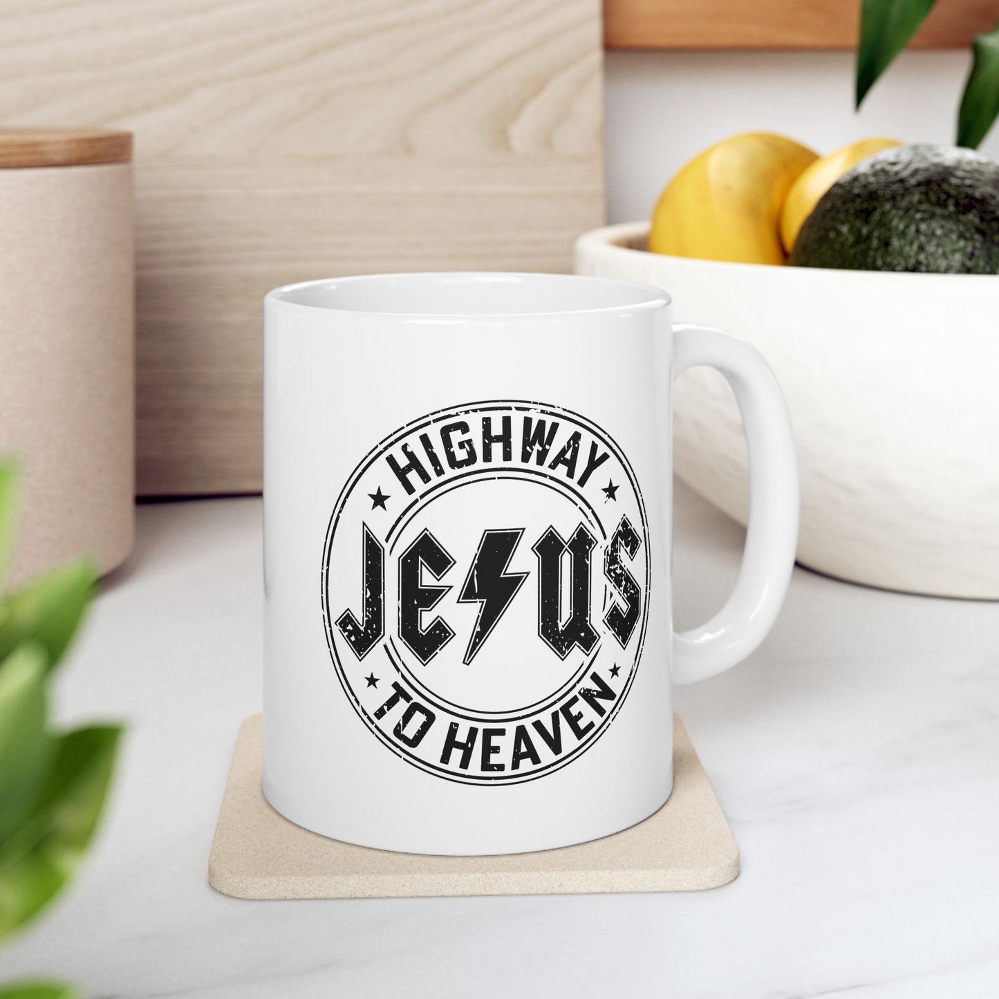 Religious Mug, Jesus Highway To Heaven, Christian Coffee Cup, Faith Ceramic Mug, Inspirational Tea Mug, Religious Gift Mug - Victory Thru Vision 