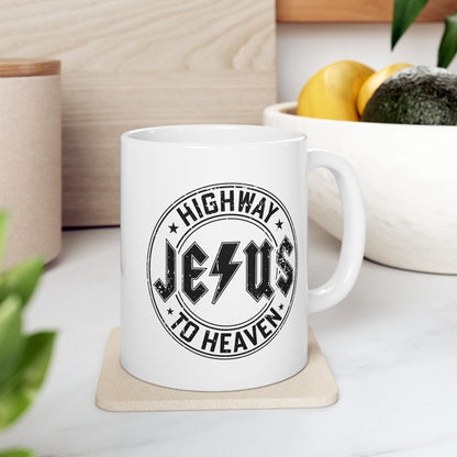 Religious Mug, Jesus Highway To Heaven, Christian Coffee Cup, Faith Ceramic Mug, Inspirational Tea Mug, Religious Gift Mug - Victory Thru Vision 