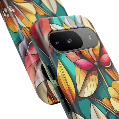 Phone Case, Stain Glass Flowers Design - Floral Tough Cover, Protective Smartphone Case, Cute Flower Pattern