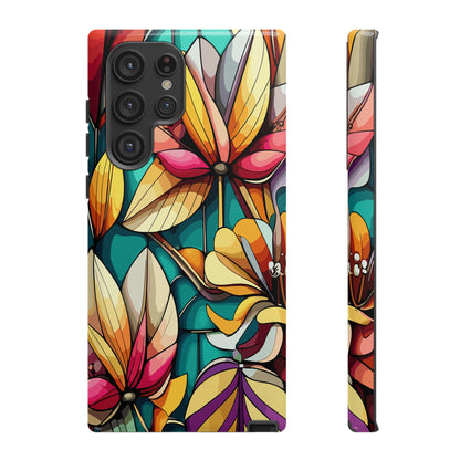 Phone Case, Stain Glass Flowers Design - Floral Tough Cover, Protective Smartphone Case, Cute Flower Pattern