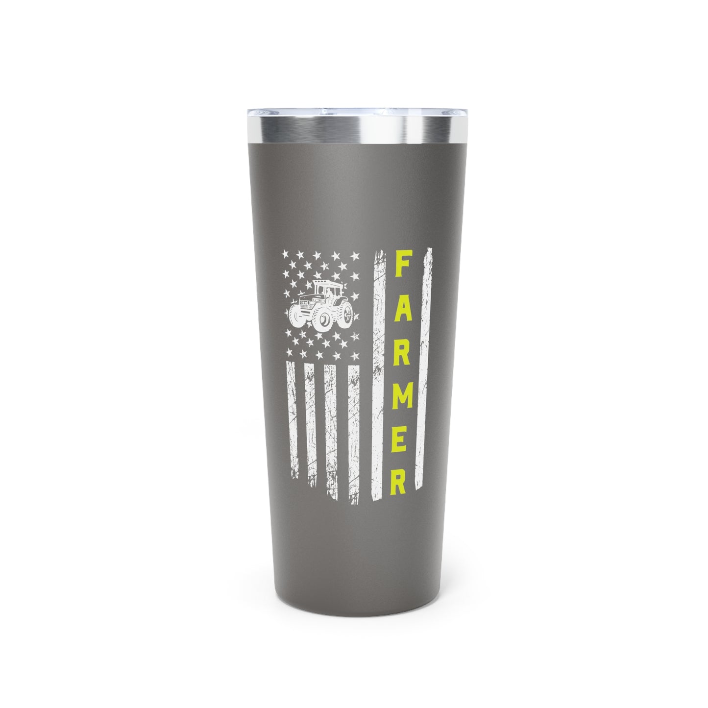 USA Flag Patriotic Farm Tractors Farming, Gift for Farmers, Patriotic Mug, Farmhouse Copper Vacuum Insulated Tumbler, 22oz - Victory Thru Vision 