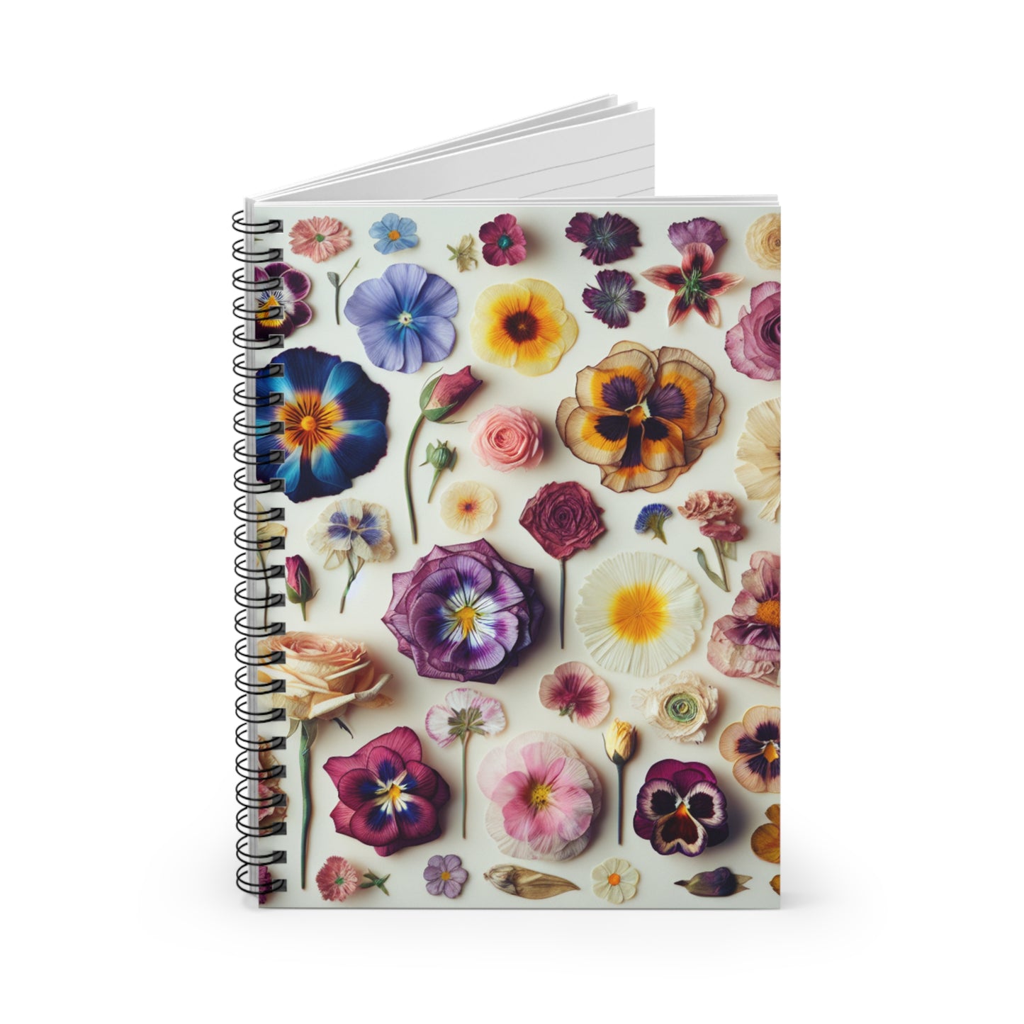 Pressed Flowers Spiral Notebook - Ruled Line, Floral Botanical Writing Journal, College Ruled Notepad, Personalized - Victory Thru Vision 