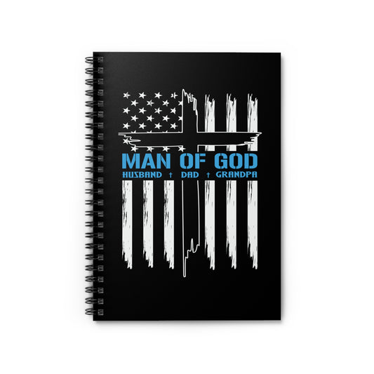 Religious Spiral Notebook, Patriotic Christian Journal Gift, Man Of God Cross American Flag, Ruled Line Notepad, Faith Stationery - Victory Thru Vision 