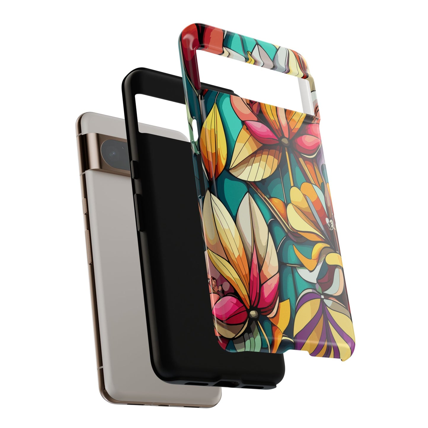 Phone Case, Stain Glass Flowers Design - Floral Tough Cover, Protective Smartphone Case, Cute Flower Pattern