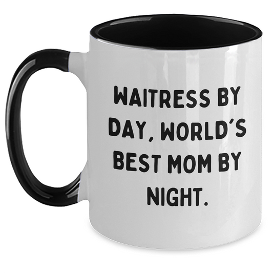 Funny Waitress Gifts from Mom - Two Tone Coffee Mug, Black and White, Red and White, Navy and White, or Pink and White, Microwave and Dishwasher Safe, Perfect for Father's Day - Main
