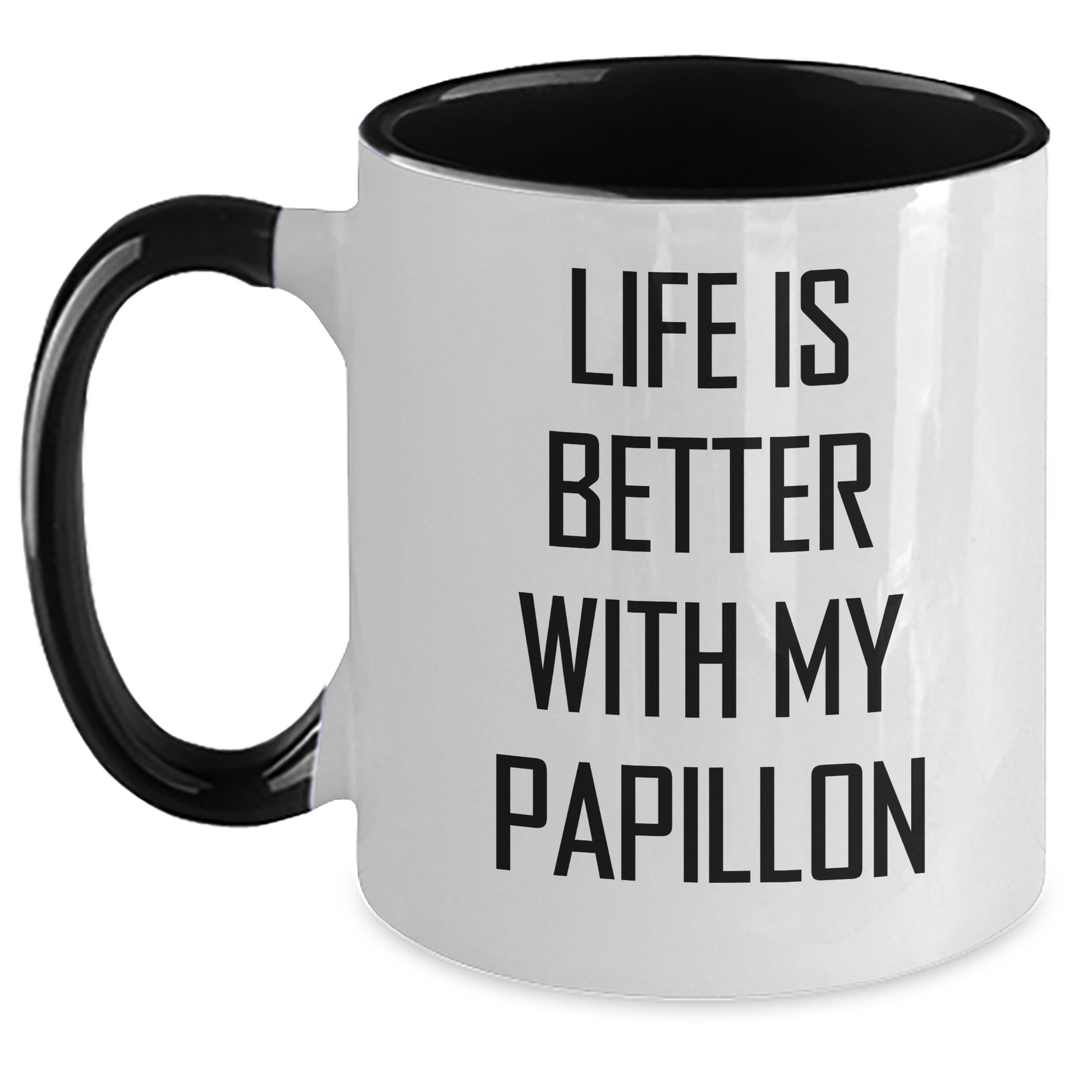 Funny Papillon Dog Lover Gifts from Mom to Dad on Father's Day - Two Tone Coffee Mug - Victory Thru Vision 