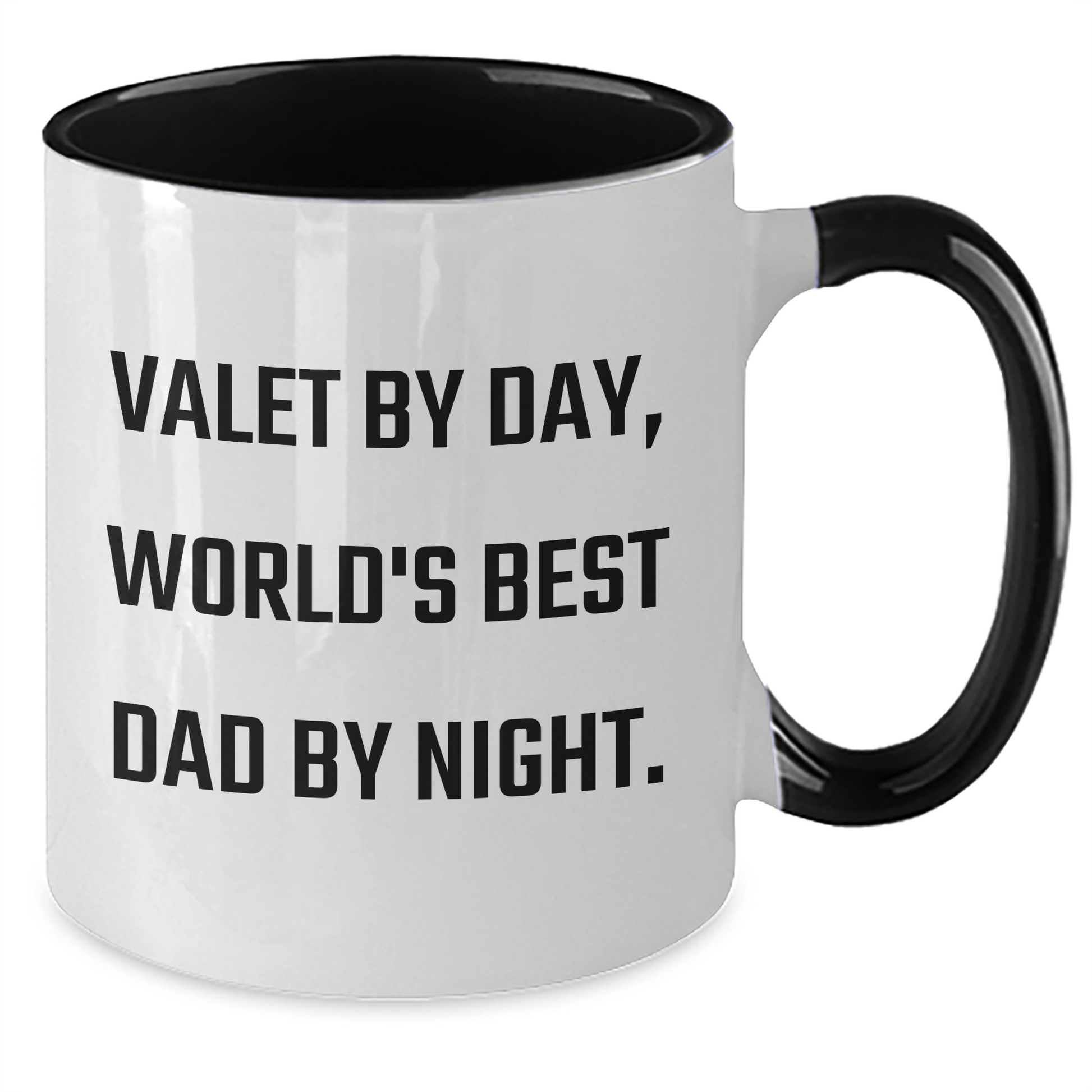 Valet By Day, World's Best Dad By Night - Funny Two Tone Coffee Mug Gift from Friends to Valet on Father's Day - Victory Thru Vision 