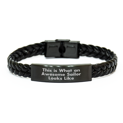 Sailor's Awesome Gift, This Is What An Awesome Sailor Looks Like, Interlaced Leather Bracelet for Men and Women on Mother's Day, Gifts from Friends and Family - Image 1