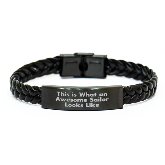 Sailor's Awesome Gift, This Is What An Awesome Sailor Looks Like, Interlaced Leather Bracelet for Men and Women on Mother's Day, Gifts from Friends and Family - Image 1