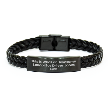 Awesome School Bus Driver Gifts from Men - Inspirational Quote Interlaced Leather Bracelet for School Bus Driver Mothers Day Unique Gifts - Image 1
