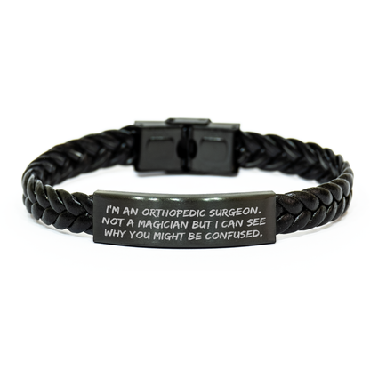 Orthopedic Surgeon Humor Gifts, Funny Quote Interlaced Leather Bracelet for Men, Gifts from Family, Unique Father's Day Present - Victory Thru Vision 