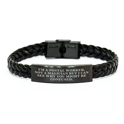 Funny Postal Worker Gifts, Interlaced Leather Bracelet for Men, Gifts from Family and Friends, See the Magic, Unique Father's Day Unique Gifts - Victory Thru Vision 