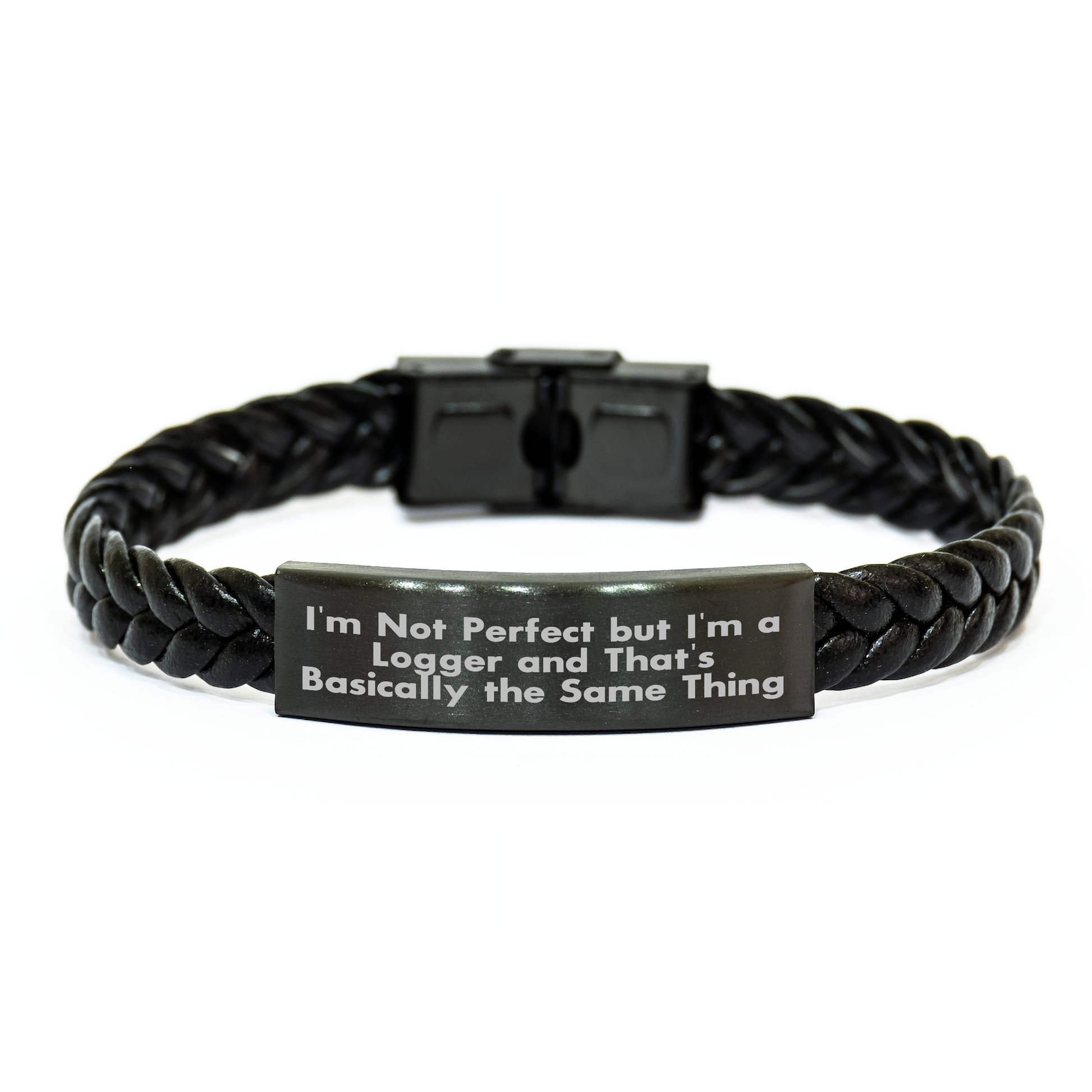Funny Logger Gifts from Men - I'm Not Perfect But I'm A Logger And That's Basically The Same Thing Interlaced Leather Bracelet for Mother's Day - Image 1