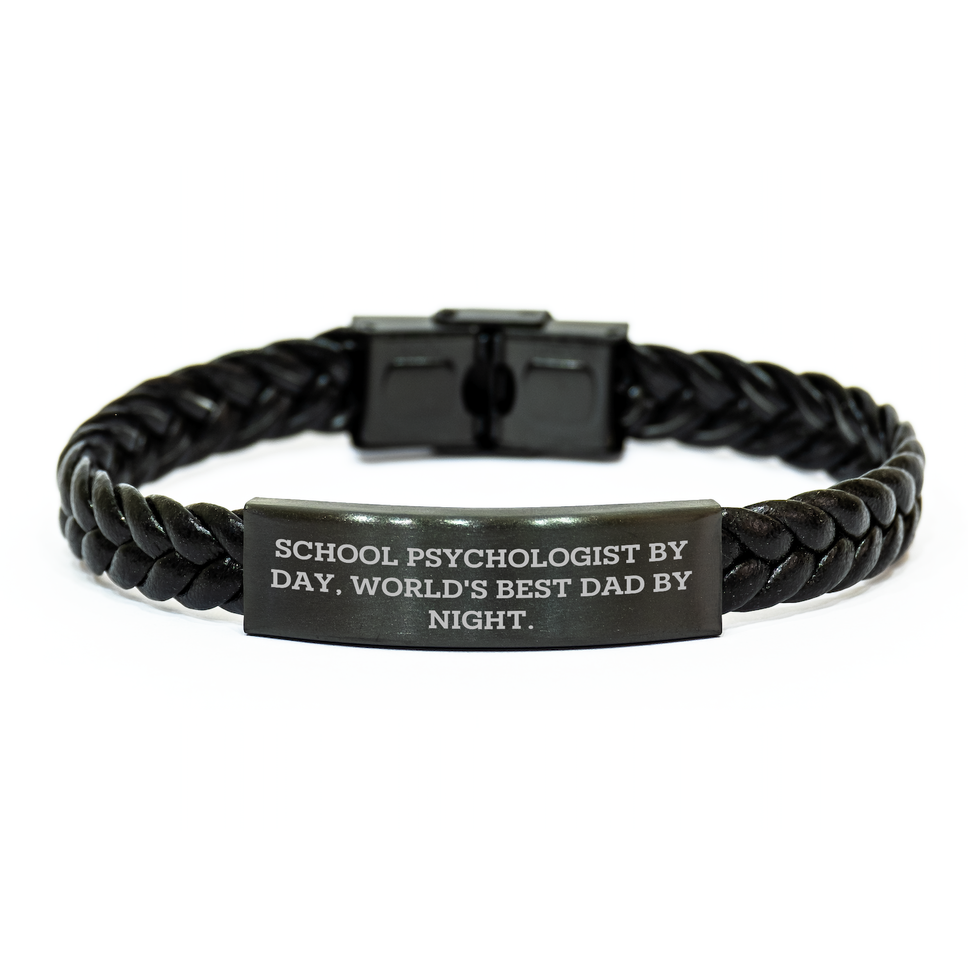School Psychologist Gifts from Men - Interlaced Leather Bracelet for School Psychologist By Day, World's Best Dad By Night. - Mother's Day Unique Gifts - Image 1