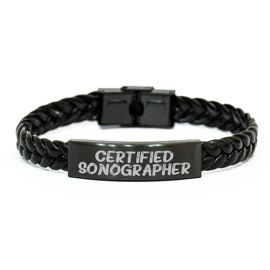 Sonographer Gifts from Loved Ones, Certified Quote Interlaced Leather Bracelet for Mother's Day, Unique Stainless Steel and PU Leather Combination - 7.87 inches - Image 1