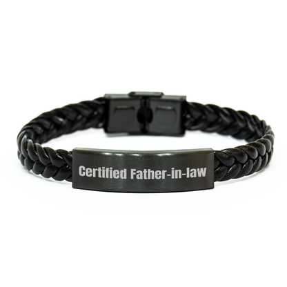 Funny Father-in-law Gifts - 'Certified Father-in-law' Interlaced Leather Bracelet, Father's Day Unique Gifts from Family to Father-in-law - Victory Thru Vision 