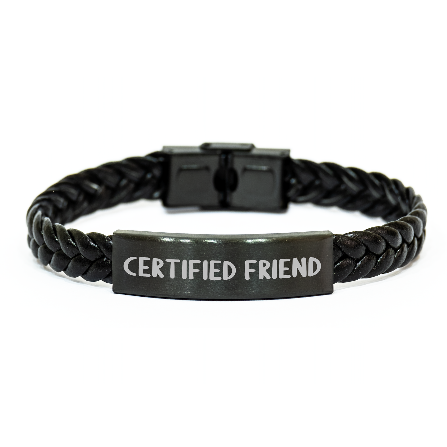 Funny Friend Interlaced Leather Bracelet Gifts from Men to Friends on Father's Day - 'Certified Friend' Quote, Stainless Steel and PU Leather Combination - Victory Thru Vision 