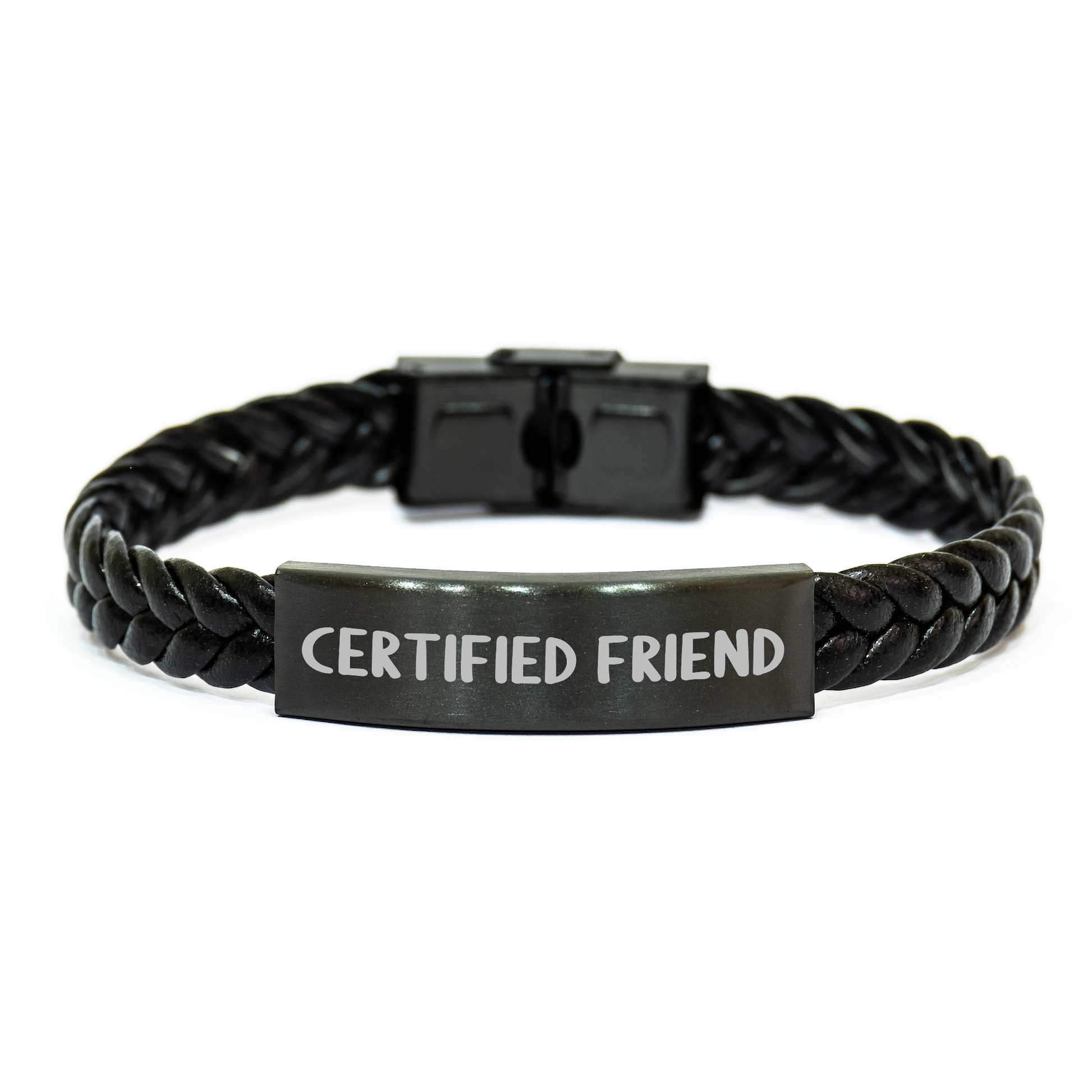 Funny Friend Interlaced Leather Bracelet Gifts from Men to Friends on Father's Day - 'Certified Friend' Quote, Stainless Steel and PU Leather Combination - Victory Thru Vision 