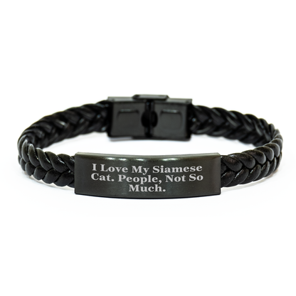 Siamese Cat Lovers Funny Gift, Interlaced Leather Bracelet for Dad, Father's Day Unique Gifts from Men to Family, Gifts for Siamese Cat Enthusiasts - Image 1