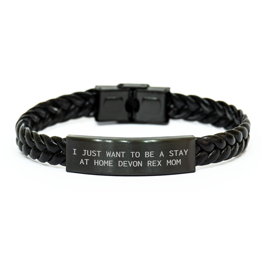 Devon Rex Cat Mom's Humorous Quote Interlaced Leather Braces for Him from Family - Unique Father's Day Unique Gifts - Image 1