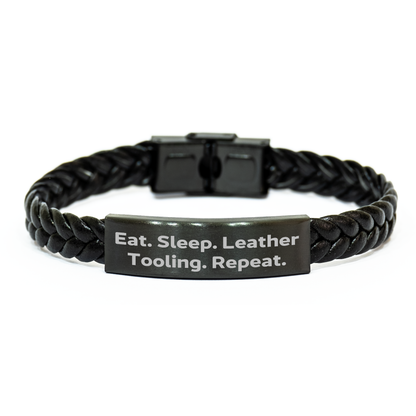 Leather Tooling Enthusiasts' Delight, Fun Quote Interlaced Leather Bracelet, Gifts from Friends for Father's Day - Victory Thru Vision 