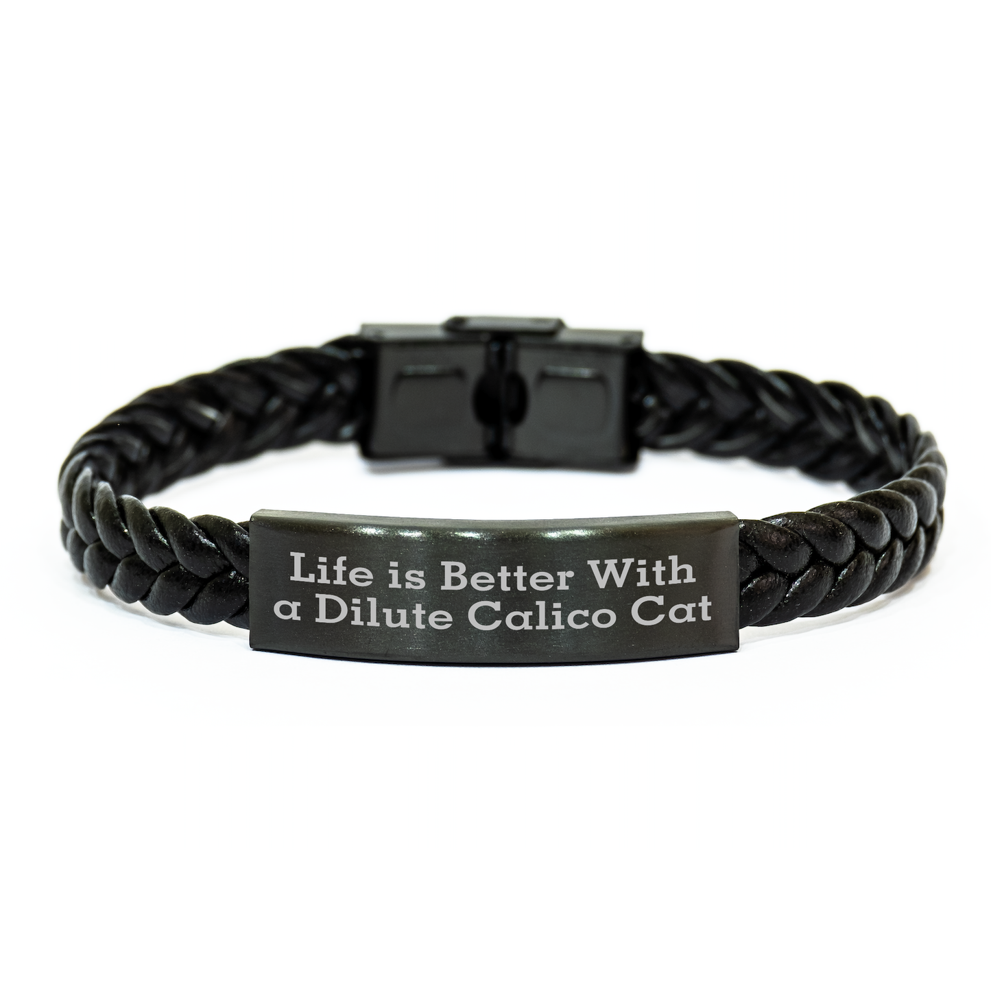 Dilute Calico Cat Gifts Funny Quote Interlaced Leather Bracelet for Men, Friends, Family - Gifts from Dad on Father's Day - Victory Thru Vision 