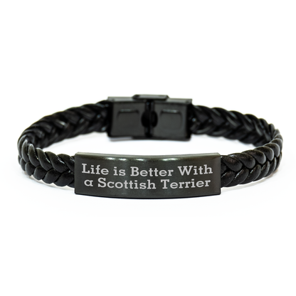 Funny Scottish Terrier Dog Quotes Interlaced Leather Braceltes for Men Gifts from Family on Father's Day - Victory Thru Vision 