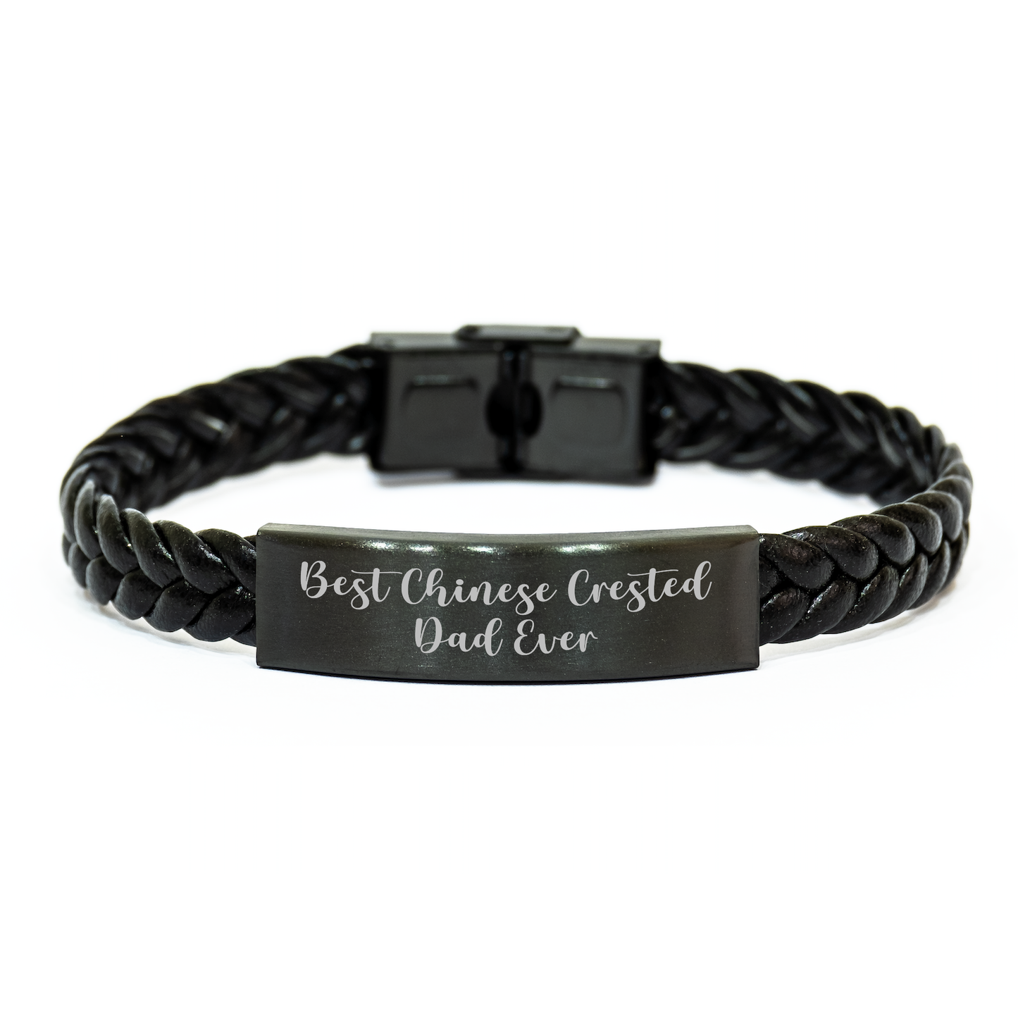 Funny Chinese Crested Dog Gifts for Dad - Interlaced Leather Bracelet, Best Chinese Crested Dad Ever Quote, Father's Day Unique Gifts from Men - Victory Thru Vision 