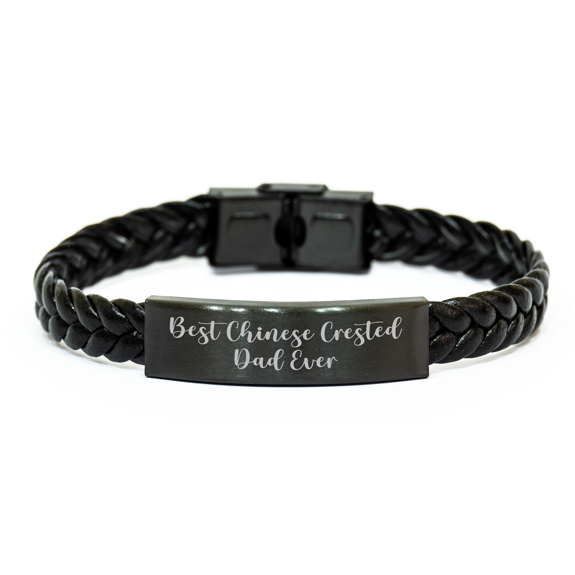 Funny Chinese Crested Dog Gifts for Dad - Interlaced Leather Bracelet, Best Chinese Crested Dad Ever Quote, Father's Day Unique Gifts from Men - Victory Thru Vision 