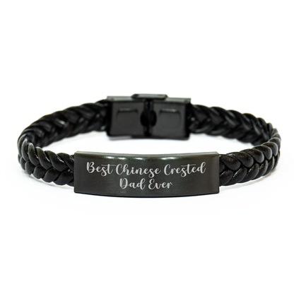 Funny Chinese Crested Dog Gifts for Dad - Interlaced Leather Bracelet, Best Chinese Crested Dad Ever Quote, Father's Day Unique Gifts from Men - Victory Thru Vision 