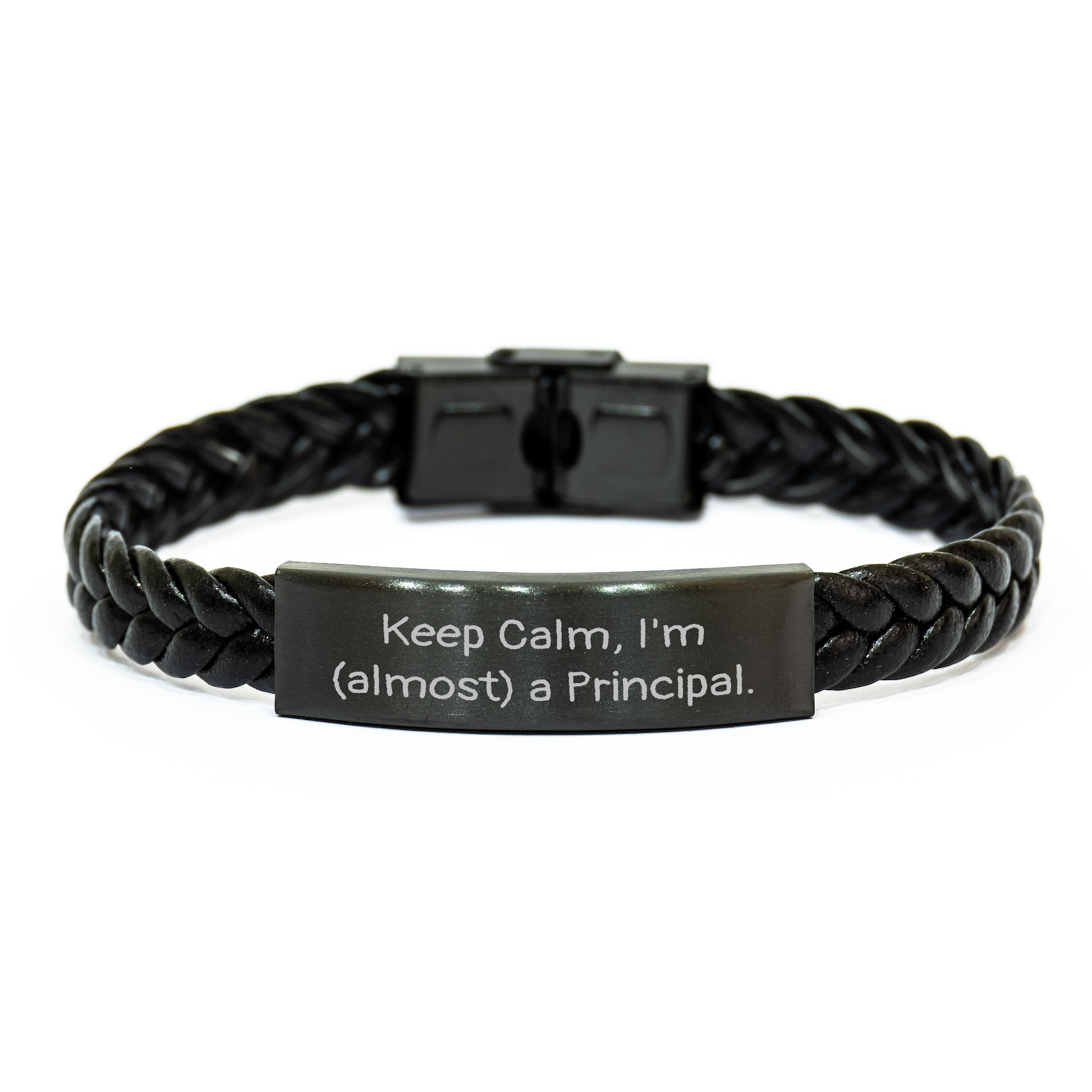 Principal's Proud Interlaced Leather Gift for Men, Funny 'Keep Calm, I'm (almost) A Principal.' Quote, Unique Father's Day Unique Gift from Men to Principal - Image 1