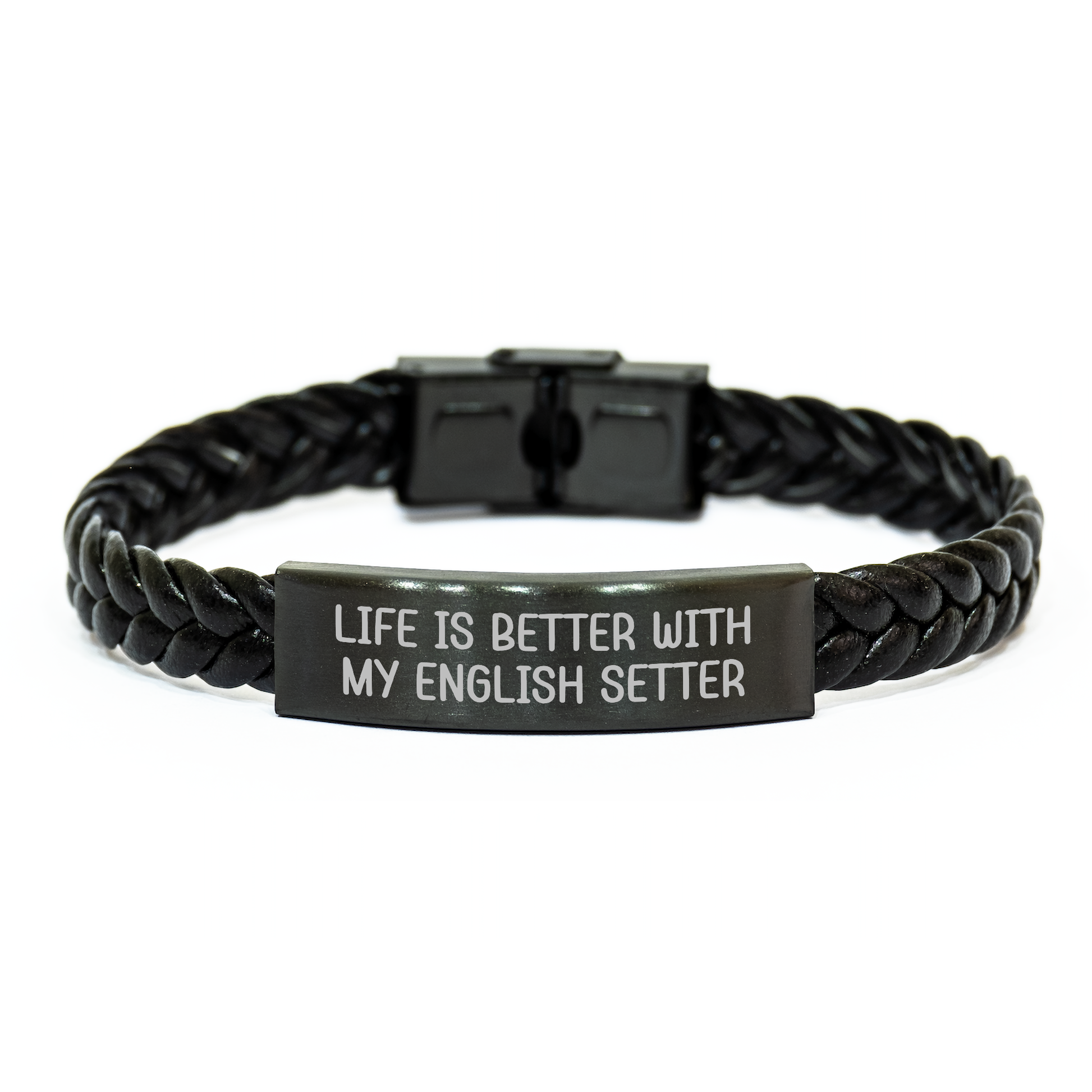 English Setter Dog Gifts, Inspirational Quote Interlaced Leather Bracelet, Gifts from Men to Family, Perfect for Father's Day, Unique English Setter Dog Lover Accessories - Victory Thru Vision 