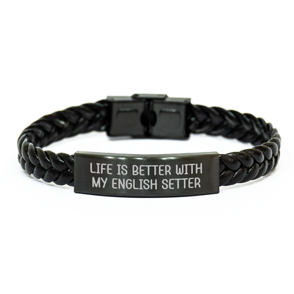 English Setter Dog Gifts, Inspirational Quote Interlaced Leather Bracelet, Gifts from Men to Family, Perfect for Father's Day, Unique English Setter Dog Lover Accessories - Victory Thru Vision 