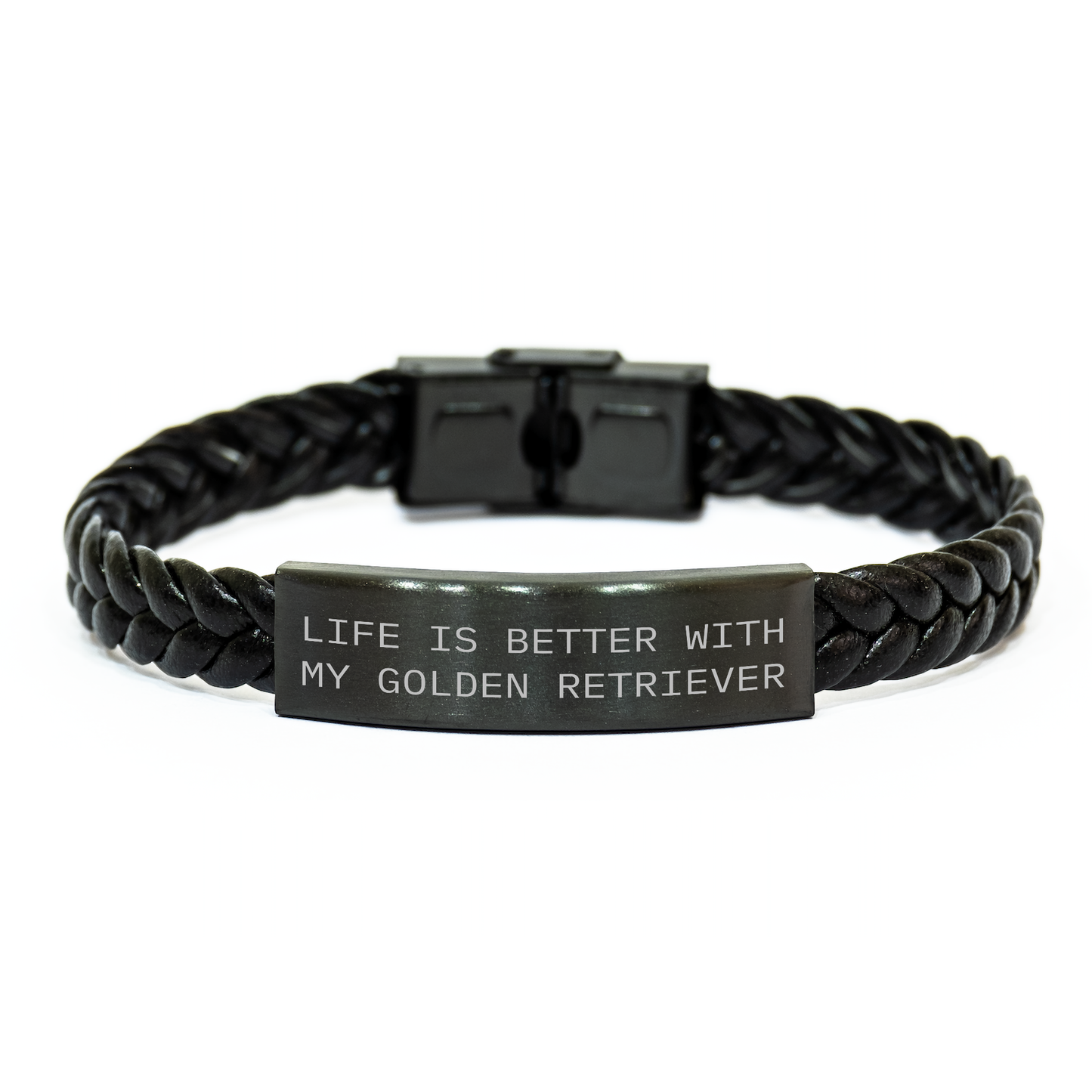 Life is Better with My Golden Retriever, Interlaced Leather Bracelet Gifts from Men to Golden Retriever Dog Lovers on Father's Day - Funny Quote - Victory Thru Vision 