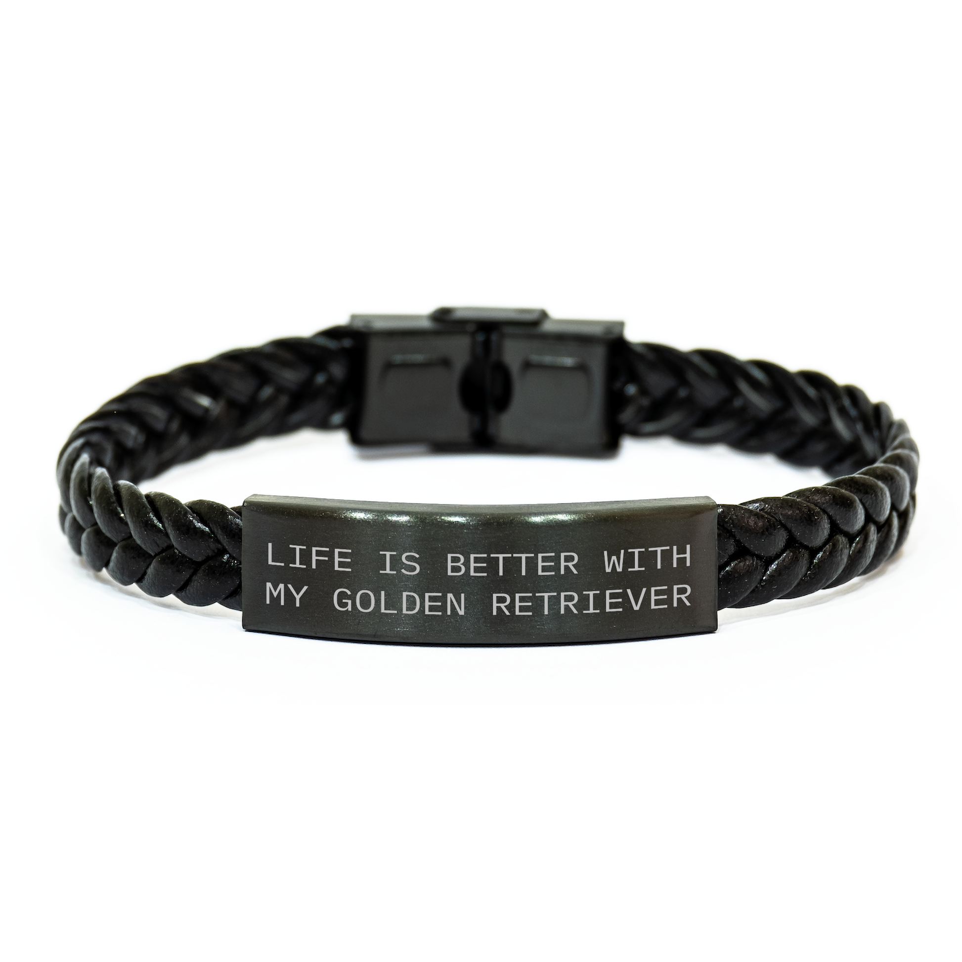 Life is Better with My Golden Retriever, Interlaced Leather Bracelet Gifts from Men to Golden Retriever Dog Lovers on Father's Day - Funny Quote - Victory Thru Vision 
