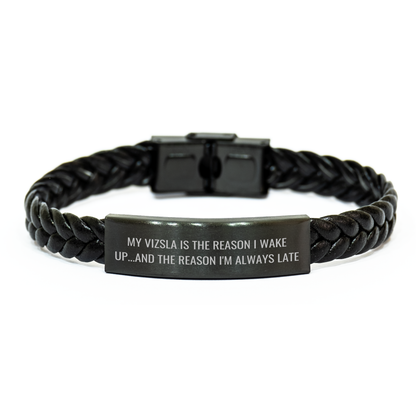 Vizsla Dog Lover's Humorous Gift, Interlaced Leather Bracelet for Men, Funny Quote Inspired, Father's Day Unique Gifts from Friends, Father's Day Unique Gifts for Men - Image 1